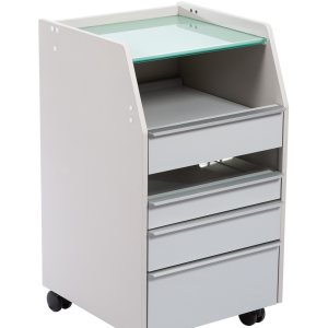 ELBA: Carrito con ruedas, estante de vidrio y tomas de corriente incluidas