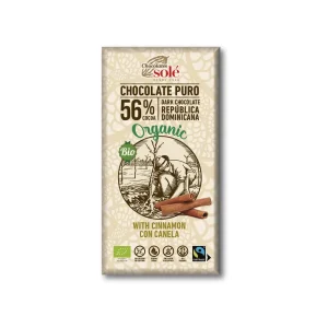 Chocolate Puro con Canela 56% Cacao Bio Solé, 100 gr